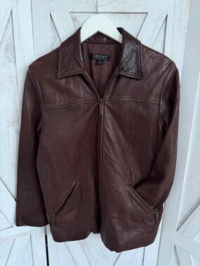 Karen Kane Vintage Brown Leather Zip-Front Jacket